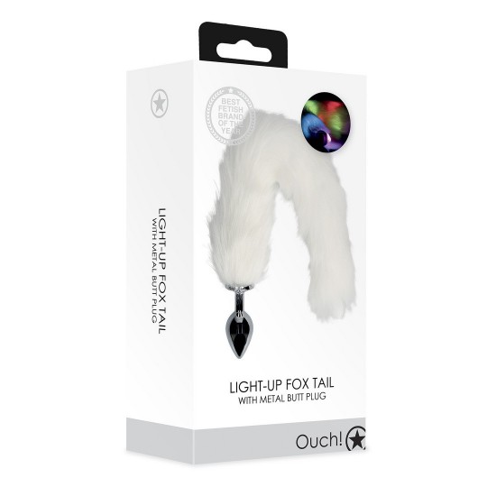 LIGHT-UP FOX TAIL WITH METAL BUTT PLUG - WHITE