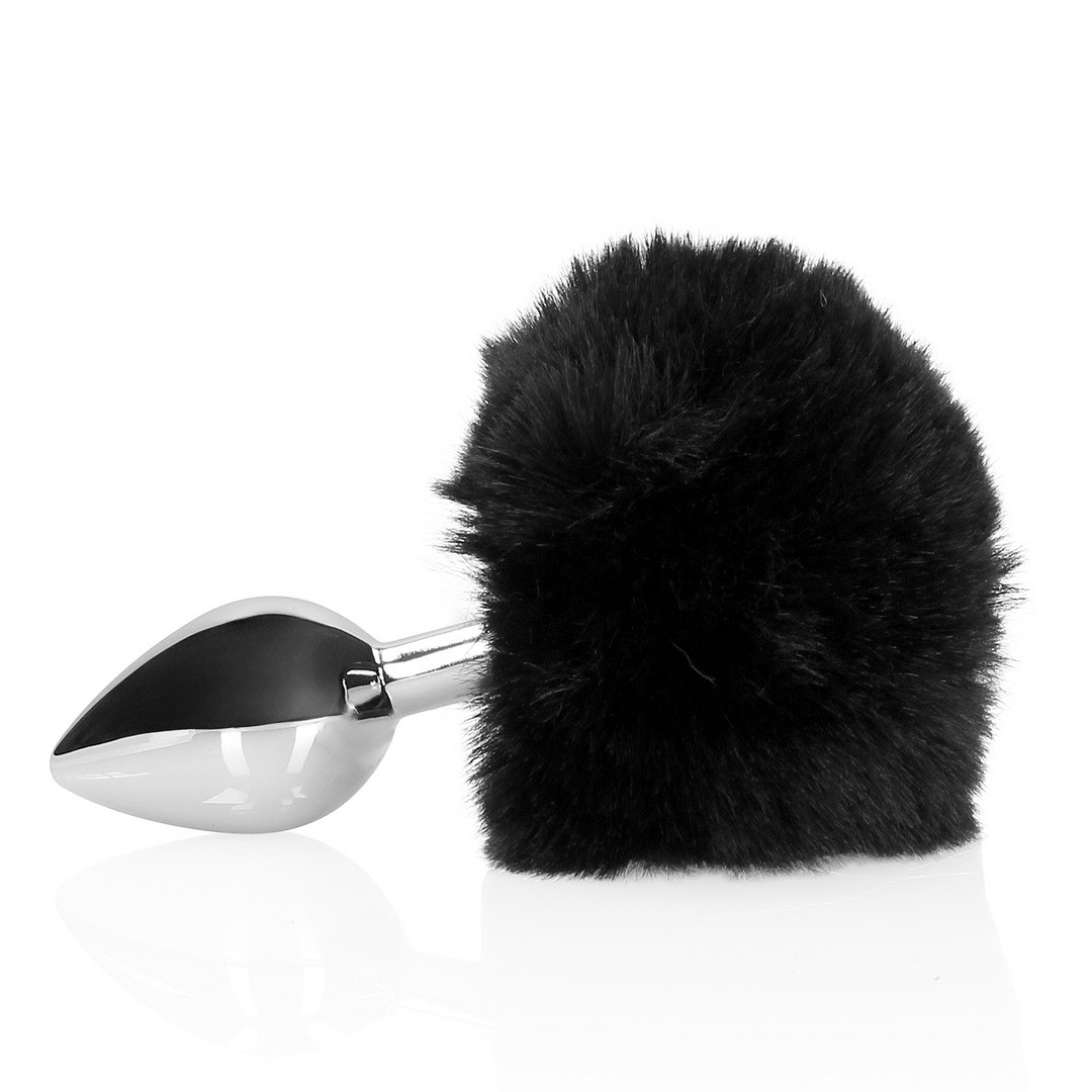 BUNNY TAIL WITH METAL BUTT PLUG - BLACK