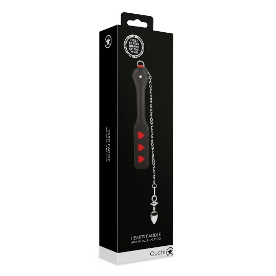 HEARTS PADDLE WITH METAL ANAL PLUG - BLACK