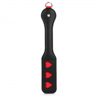 HEARTS PADDLE WITH METAL ANAL PLUG - BLACK