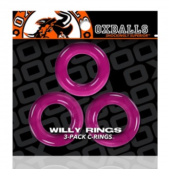 WILLY RINGS - 3-PACK STRETCHY COCKRINGS - HOT PINK