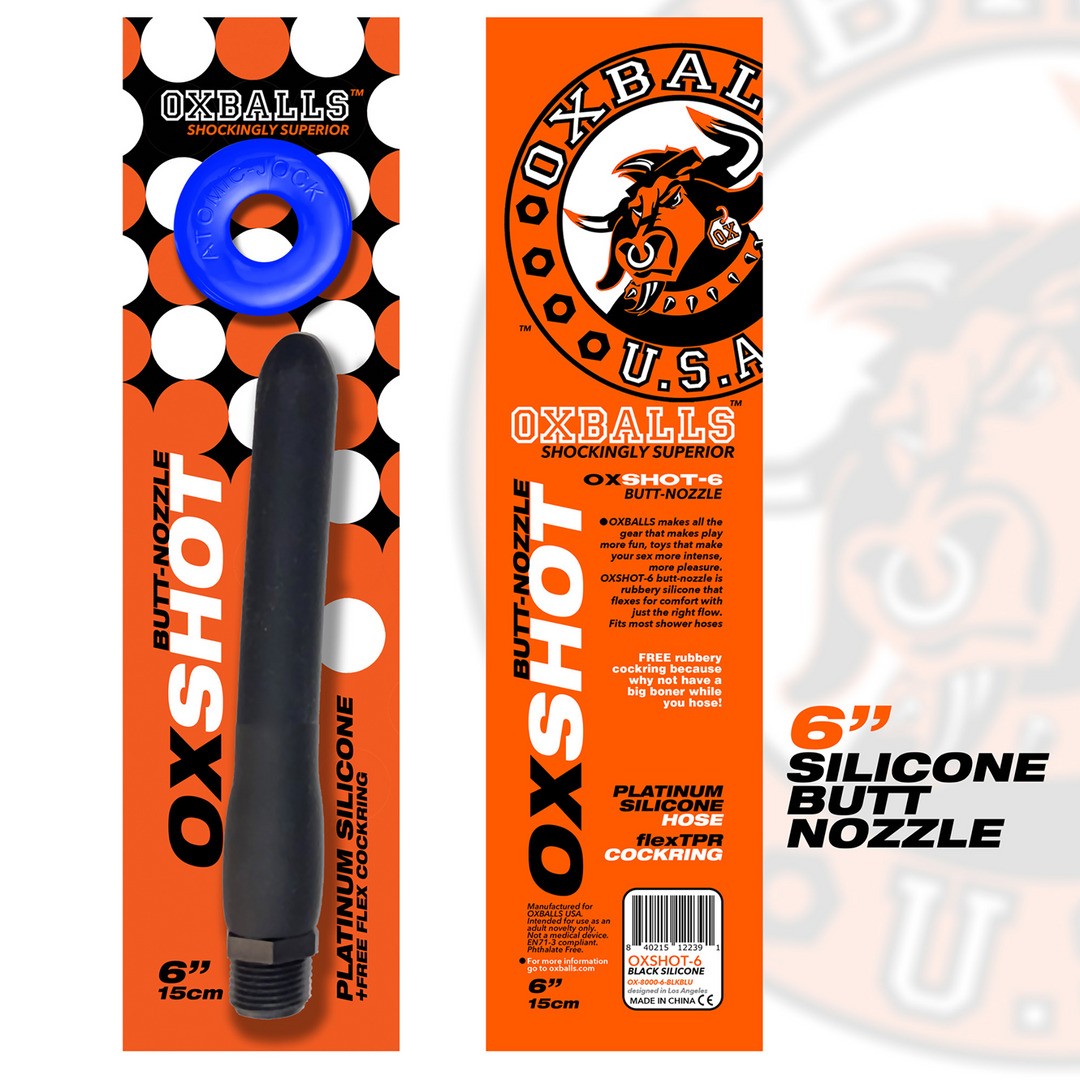 OXSHOT - 6 SHOWER HOSE BUTT-NOZZLE AND FLEX COCKRING - BLACK / BLUE