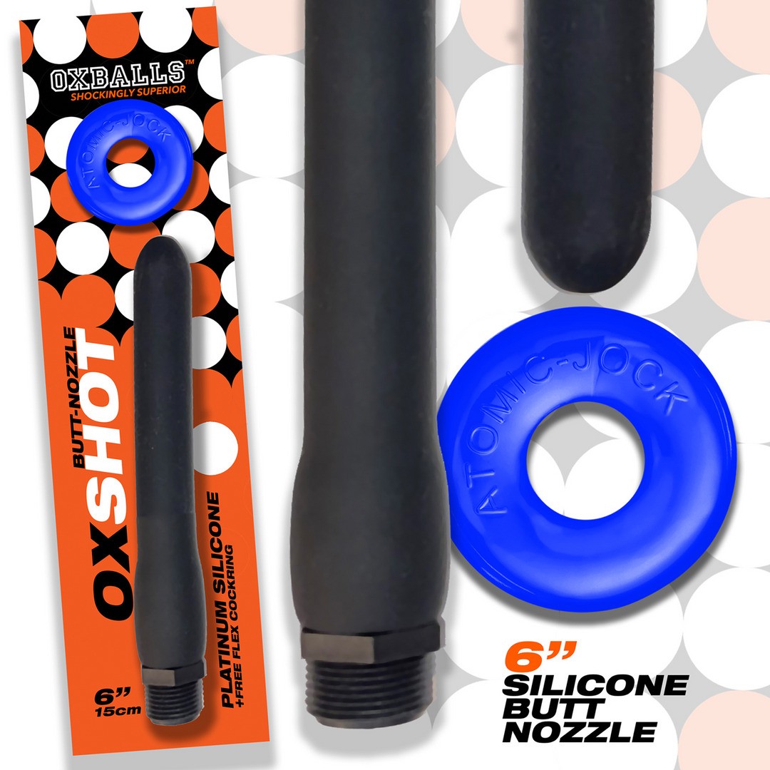 OXSHOT - 6 SHOWER HOSE BUTT-NOZZLE AND FLEX COCKRING - BLACK / BLUE