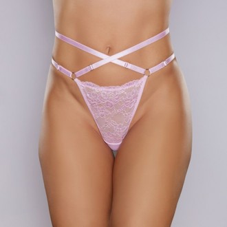 CHERISHED - LACE AND MESH THONG - OS - PINK