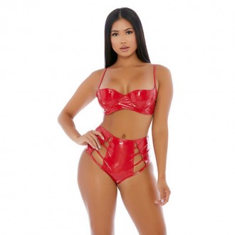 STRINGS ATTACHED - VINYL LINGERIE SET - RED