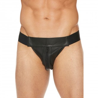 STRIPED FRONT LEATHER JOCK STRAP WITH ZIPPER