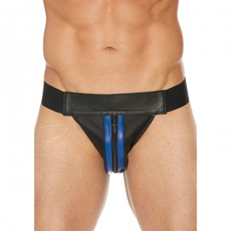 STRIPED FRONT LEATHER JOCK STRAP WITH ZIPPER