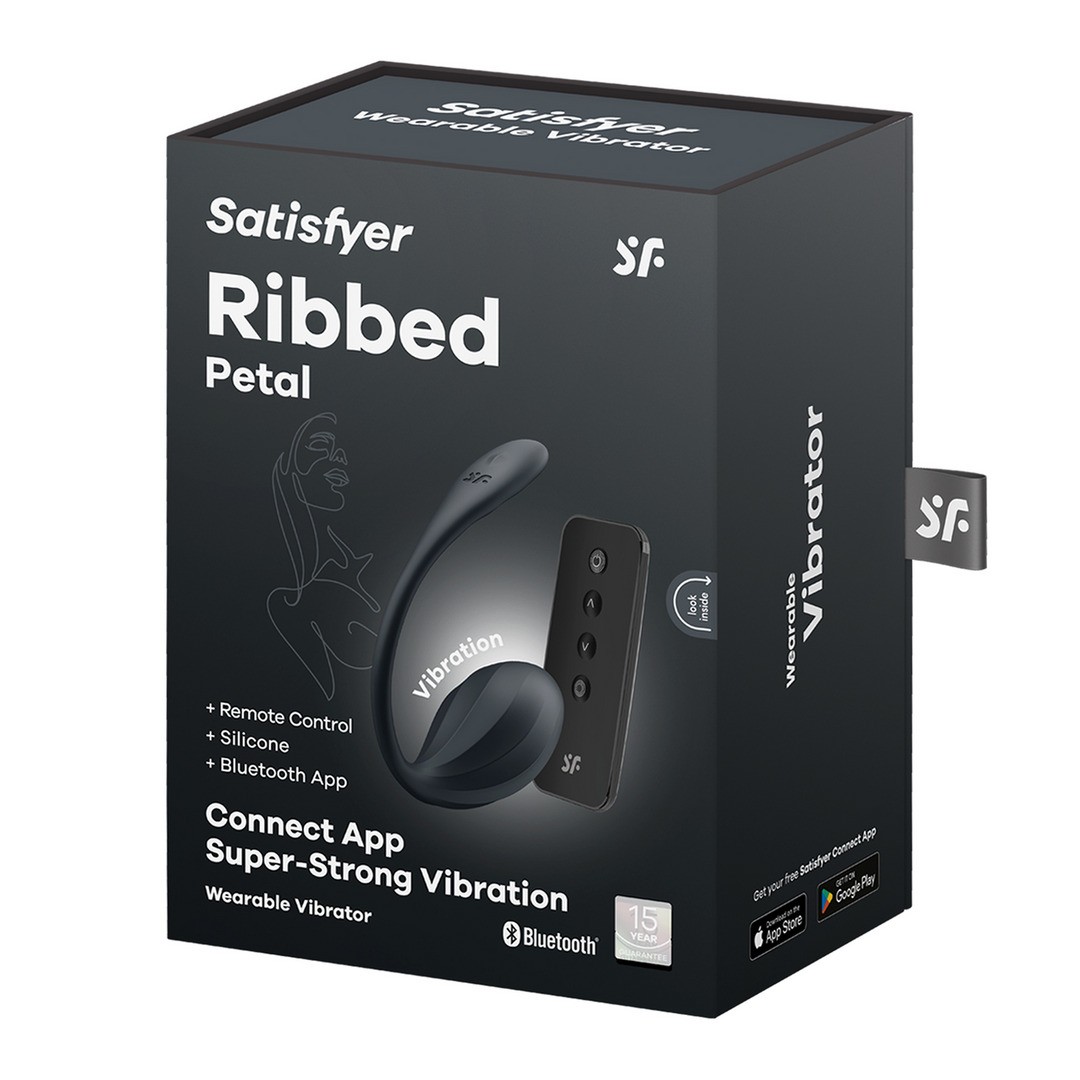 RIBBED PETAL CONNECT APP - WEARABLE COUPLE VIBRATOR - BLACK