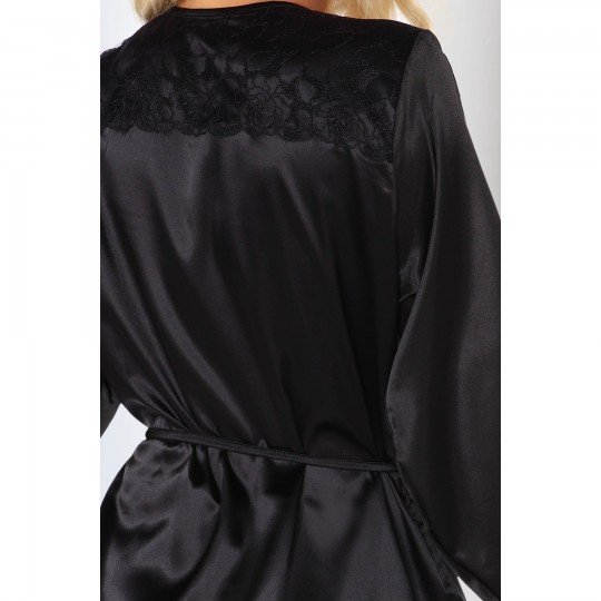 BEAUTY NIGHT FASHION FABIENNE DRESSING GOWN AND THONG BLACK