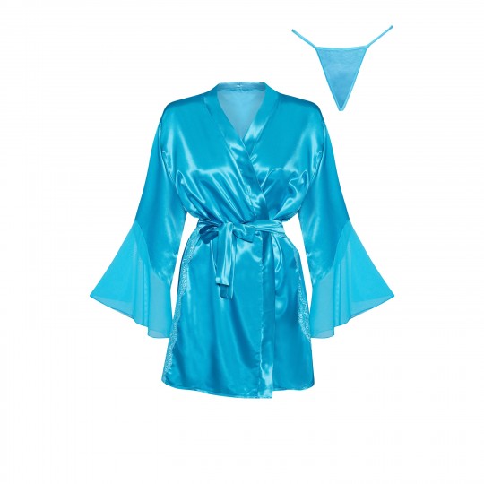 PEIGNOIR ET STRING MARLENE TURQUOISE  BEAUTY NIGHT FASHION