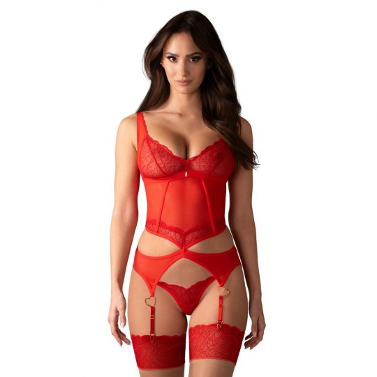 CORSET ET STRING CUPIDE DESIR ROUGE OBSESSIVE