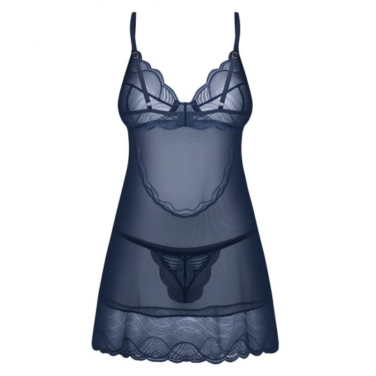 OBSESSIVE CHEMISE AND THONG NIGHTLY BLUE