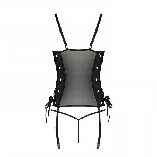 PASSION MALWIA CORSET AND THONG BLACK QUEEN SIZE