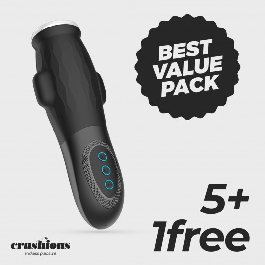 PACK 5 + 1 GRATUITO MASTURBADOR CON FUNDA EXTRAÍBLE, SUCCIÓN Y LUBRICANTE GRATUITO GARGANTUA CRUSHIOUS