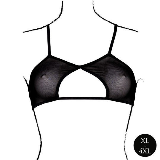 KEYHOLE MESH BRA WITH DOUBLE BACK STRAPS AND ADJUSTABLE SLIDERS - PLUS SIZE - BLACK