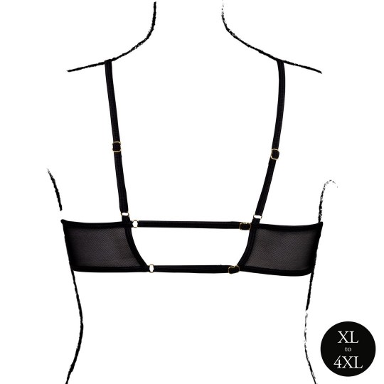 KEYHOLE MESH BRA WITH DOUBLE BACK STRAPS AND ADJUSTABLE SLIDERS - PLUS SIZE - BLACK