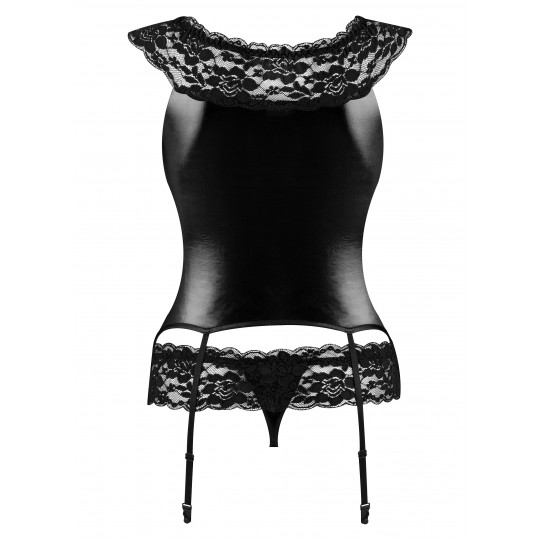 CORSÉ Y TANGA RAVEN SET NEGRO BEAUTY NIGHT FASHION