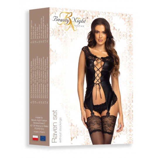 BEAUTY NIGHT FASHION RAVEN SET CORSET AND THONG BLACK