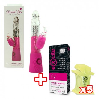 MAGIC RABBIT PACK CIRCLE OF LIGHT VIBRATOR PURPLE + ORGASM ENHACER + 5X KISSABLE LUBRICANT