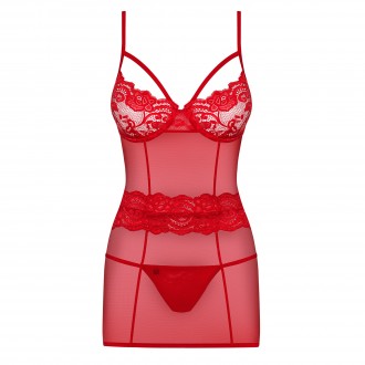 OBSESSIVE 827-CHE CHEMISE AND THONG RED