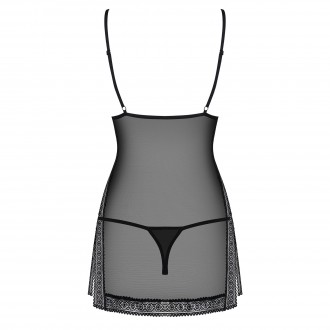 OBSESSIVE 862-CHE CHEMISE AND THONG BLACK