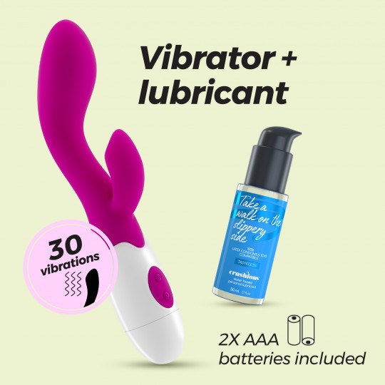 VIBRADOR CON ESTIMULADOR DE CLÍTORIS CHERIE Y LUBRICANTE DE BASE AGUA INCLUIDO CRUSHIOUS