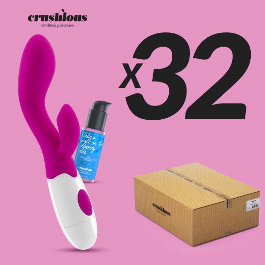 CONFEZIONE DA 32 VIBRATORE CON STIMOLATORE CLITORIDEO CHERIE E LUBRIFICANTE A BASE D&#039;ACQUA INCLUSO CRUSHIOUS