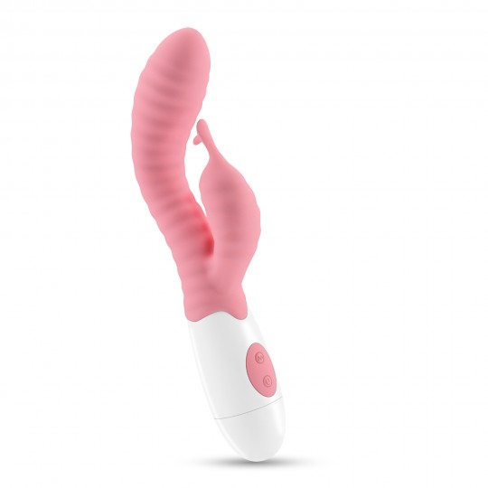 VIBRATORE CON STIMOLATORE CLITORIDE ROSA GUMMIE E LUBRIFICANTE A BASE D&#039;ACQUA INCLUSO CRUSHIOUS