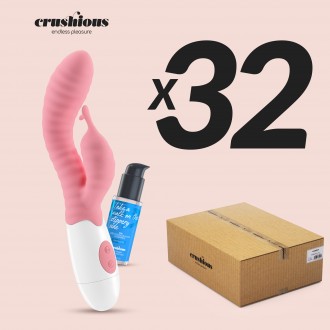 PACK DE 32 VIBRADOR COM ESTIMULADOR DE CLITÓRIS GUMMIE ROSA E LUBRIFICANTE À BASE DE ÁGUA INCLUÍDO CRUSHIOUS