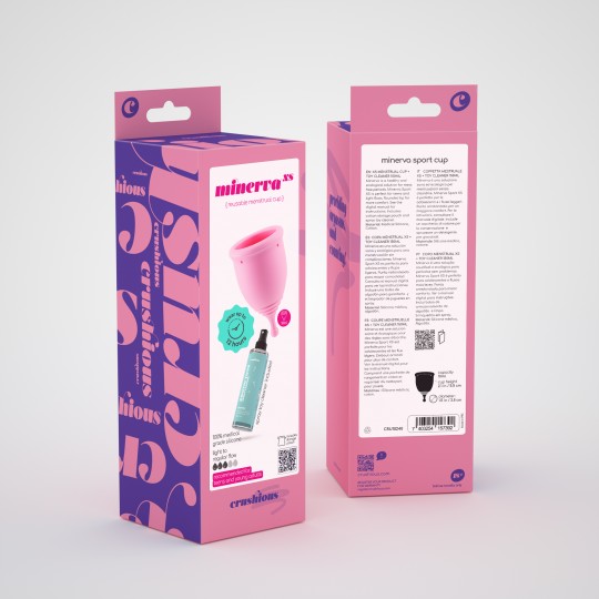 PACK 5 + 1 GRATUITO COPA MENSTRUAL MINERVA XS CON BOLSA Y LIMPIADOR DE JUGUETES 150 ML CRUSHIOUS