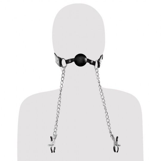 DELUXE BALL GAG AND NIPPLE CLAMPS