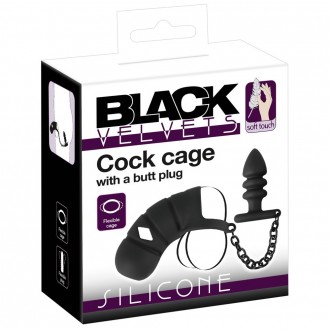 JAULA DE PENE CON PLUG ANAL BLACK VELVETS