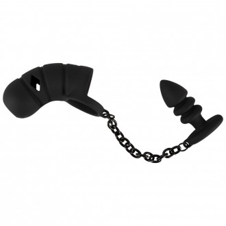 BLACK VELVETS COCK CAGE WITH BUTT PLUG