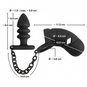 CAGE À PÉNIS AVEC PLUG ANAL BLACK VELVETS