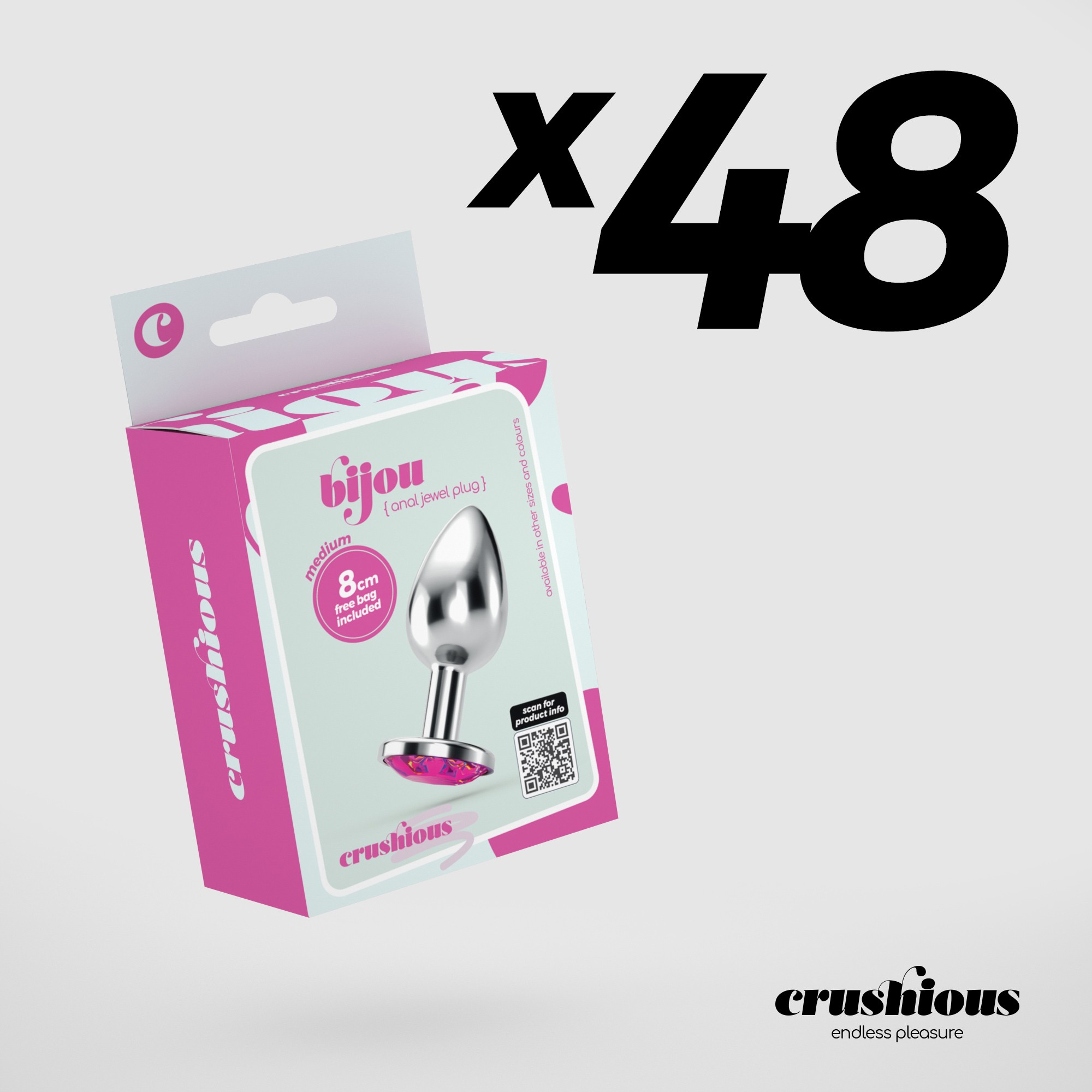 CONFEZIONE DA 48 CRUSHIOUS MEDIO ROSA BIJOU GIOIELLI ANAL PLUG CON TRASPORTO VELLUTATO POUCH