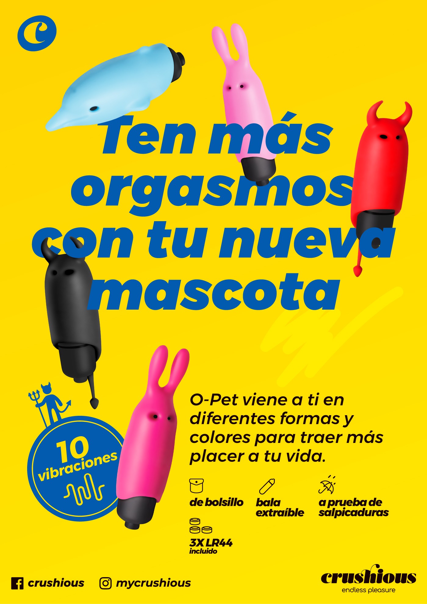 O-PET DELFÍN CON BALA DE 10 VIBRACIONES AZUL CRUSHIOUS