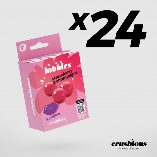 CONFEZIONE DA 24 PALLINE DI OLIO LUBBIES BACIABILI ALLA FRAGOLA &amp; CHAMPAGNE CRUSHIOUS