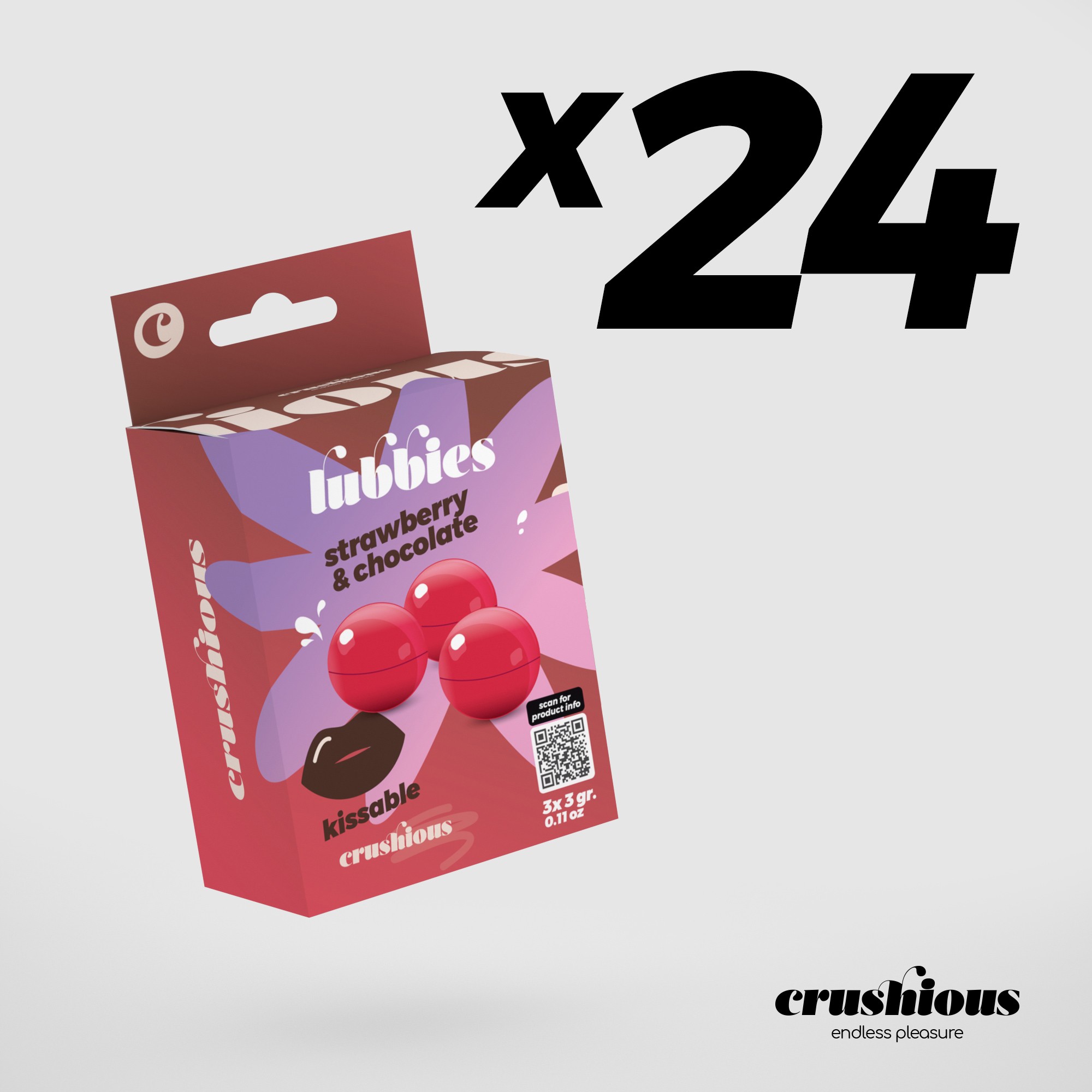 CONFEZIONE DA 24 PALLINE DI OLIO LUBBIES BACIABILI ALLA FRAGOLA &amp; CIOCCOLATO CRUSHIOUS