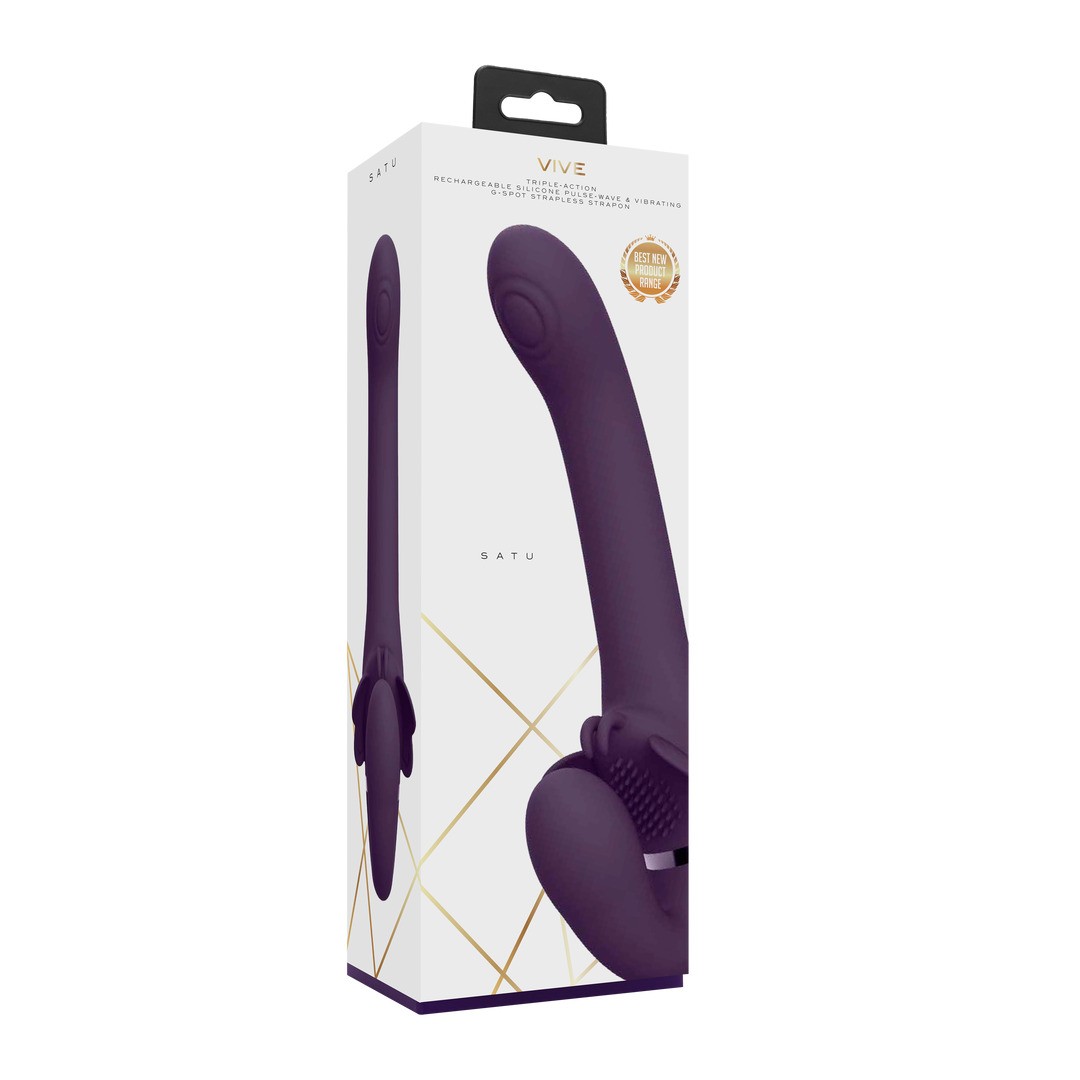 SATU - PULSE-WAVE AND VIBRATING STRAPLESS STRAPON - PURPLE