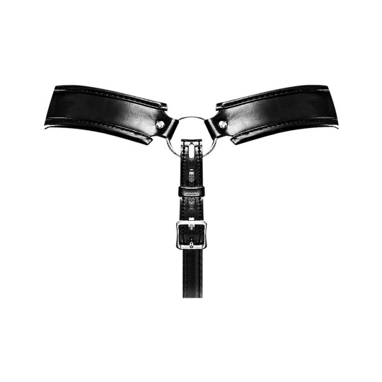 TAURUS - IMITATION LEATHER CHASTITY CAGE THONG - ONE SIZE - BLACK