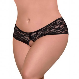 LACE SPLIT BACK BOY SHORT - 2X - BLACK