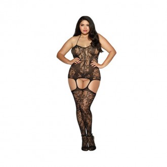 FISHNET GARTER DRESS - PLUS SIZE - BLACK