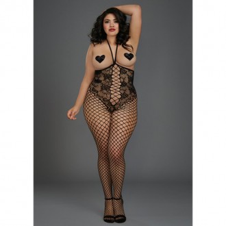 OPEN-CUP BODYSTOCKING - PLUS SIZE - BLACK