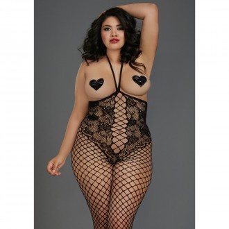 OPEN-CUP BODYSTOCKING - PLUS SIZE - BLACK