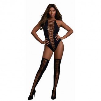 TEDDY AND STOCKINGS DIAMOND - ONE SIZE - BLACK