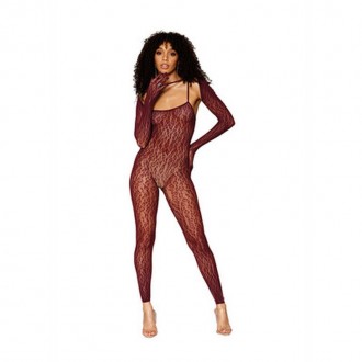 CATSUIT BODYSTOCKING AND SHRUG DIAMOND - ONE SIZE - BROWN