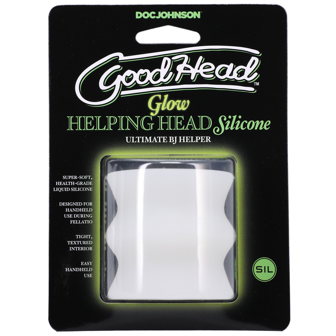 GLOW HELPING HEAD SILICONE - MASTURBATOR SLEEVE - FROST / GREEN GLOW