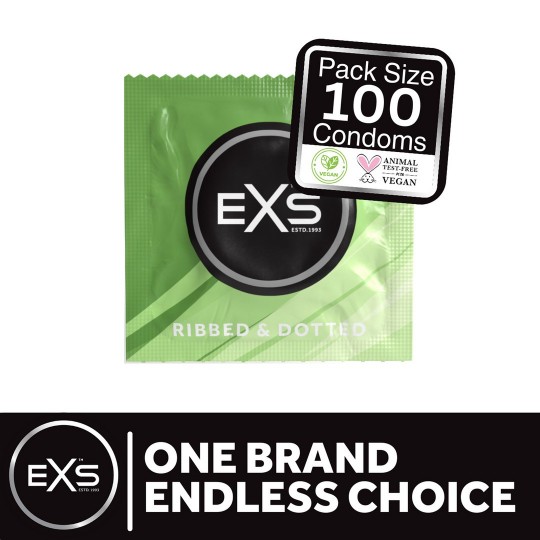 EXS 3 IN 1 - RIBBED, DOTTED AND FLARED - CONDOMS - 100 PIECES