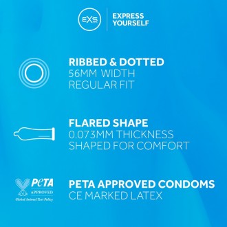 EXS 3 IN 1 - RIBBED, DOTTED AND FLARED - CONDOMS - 100 PIECES