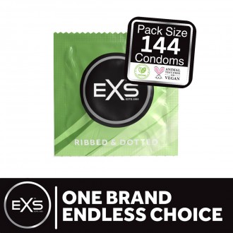 EXS 3 IN 1 - RIBBED, DOTTED AND FLARED - CONDOMS - 144 PIECES